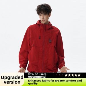 V37 | Mountain Utility Style Hooded Sunscreen Jacket Mens Lightweight Cool-Dry Loose Fit for Sports
