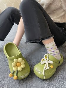 DIY Hole Shoes Summer Cute Thick Sole Non Slip Shit Feeling Increased Outdoor Slippers Womens Outdoor Beach Sandals