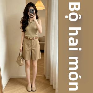 SENWA | Bộ Đồ Phong Cách Hàn Quốc Áo Tank Top và Quần Shorts Màu Khaki Mới Hè 2026