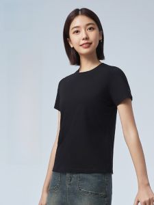 Miiow | Black Round Neck Short Sleeve T-Shirt Womens Summer New Modal Cotton Cool Feeling Half Sleeve Base MiiOW Cat Person Daily Style