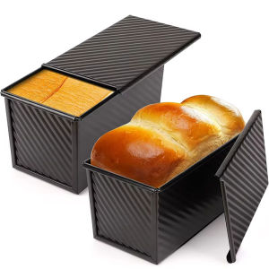 Loaf PAN พร้อมฝาปิดสี่เหลี่ยมผืนผ้า Non-Stick Loaf PAN Carbon SteelCorrugated Toast กล่องแม่พิมพ์สําหรับอบขนมปัง Toast เตาอบเบเกอรี่