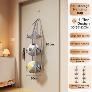 evesigar | Ball Storage Hanging Bag Organizer Multi-layer Sports Gear Storage Shelf for Door Use
