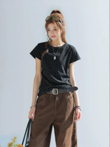 CHANT2nd | Slim Fit Design Korean Style Polka Dot Short Sleeve T-Shirt