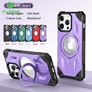FLOVEME Logo Hole Wireless Charging Backrt Stand Phone Case For iPhone 14 13 12 11 Pro Max 14 Plus Amor Multifunctional Anti-fall Hard PC Shockproof Back Cover For iphone 14 13 12 11