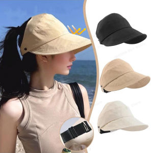 หมวกแห้งเร็วกันแดดสำหรับฤดูร้อนพร้อมหางม้าทรงสูงหน้ากากแขวนหมวกชาวประมงพับได้สำหรับปลากลางแจ้งหมวกบังแดดครึ่งเครื่องปรับอากาศ