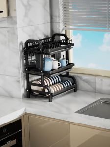 PANDH Steel 2/3 Tiers Dish Rack Dish Drainer Plate Organizer Kitchen Organizer Tray For Plate