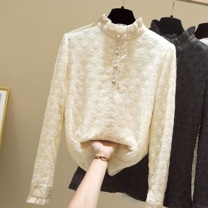 Elegant Design Lace Long Sleeve Chiffon Blouse