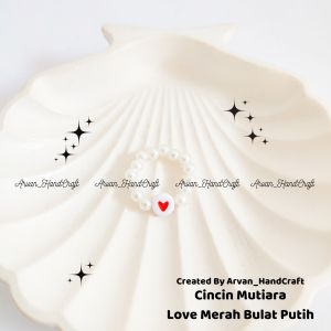 Cincin Mutiara Love Bulat Putih Warna // Cincin Mutiara Love Gaya Korea