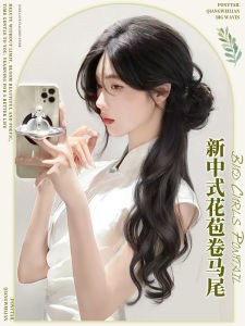 New Chinese Style Flower Bud Female Hair Extensions Realistic Human Hair Ancient Fashion Side Tail Clip Easy to Wear