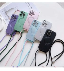 Crossbody Strap Lanyard Magnetic Case For iPhone 16 15 14 13 11 12 Pro Max Plus XS XR Magsafe Silicone Soft Back Cover