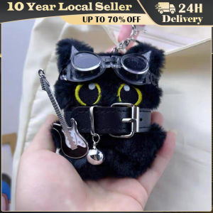 15 Cm Keychain Rock Music Black Cat Plush Toy Guitar Cute Punk Style Doll Schoolbag Pendant for Friends Birthday Gift