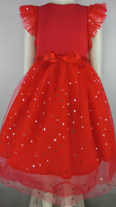 Big Joy Girls Casual Dress Cotton Denice with Metallic Star Design Red for Ages 1- 6 Years Old 554464