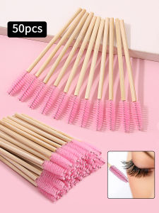 50Pcs eyelash brus reuse Applicators Eyelash Extension Brush Supplies Makeup Tool Bamboo Handle Micro Spoolie Eyebrow Brush