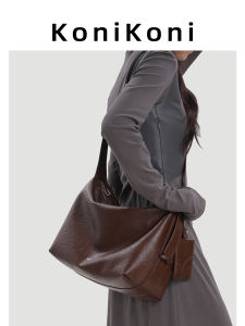 KoniKoni Genuine Leather Large Capacity Tote Bag Womens Lazy Commute Crossbody Bag 2025 New Single Shoulder Big Bag