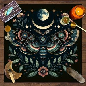 VIKAMA Tarot Tablecloth Moth Three day Moon Five pointed Star Astrology Wheel Altar Cloth Witchcraft Divination Home Decor
