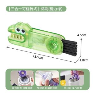 Three-in-One Cup Lid Brush Milk Bottle Cleaner Gap Cleaning Brush Set Silicone Material for Water Bottle Straw And Insulated Mug