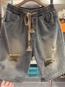 American High Street Mens Short Jeans Summer Loose Straight Washed Outdated Casual Five-Point Pants Trendy All-Match