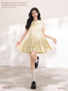 KEIKO | French Light and Sweet Dotted Yellow Loose Collar Ruffles Dress