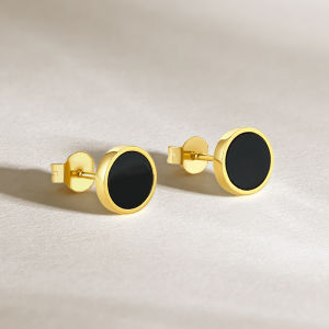 ZHOU LIU FU 周六福 S925 Sterling Bạc Onyx Bông tai tròn màu đen Stud tuyên bố bông tai không gây dị ứng cho Nam Nữ chàng trai thanh thiếu niên cô gái vài j0911004 j0911002