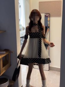 CHANGTONG | One-Shoulder Polka Dot Irregular Design Womens Dress 2026 Summer