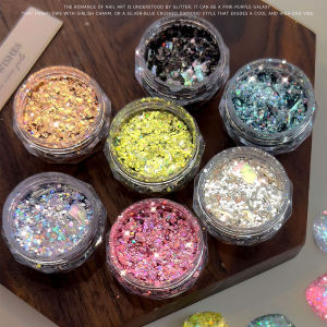 1Box Mixed Shapes Sparkle Nail Glitter Sequins with Shell Pieces Gold/Silver/Black/Blue/Pink Flakes for Makeup Nails Decorations