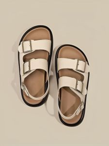 Roman Style Womens Sandals Summer 2025 New Thick Bottom Belt Buckle Beach Shoes Casual Low Cut Super Fiber Leather Upgraded