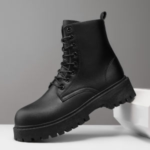 Black Casual Martin Boots Mens 10cm Heightening Thick Bottom Leisure High Help Work Boots Large Size 4546 Invisible Inner