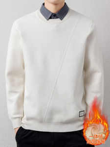 Qiaodi Monla Autumn and Winter Single-Layer Fleece-Lined Fake Two Pieces Sweaters Men Keep Warm Inner Match Fleece-lined Thickened Shirt Collar Sweater