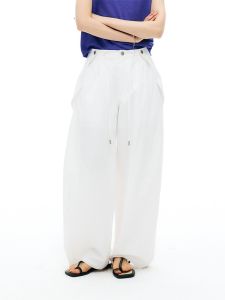 Balloon Pants Dual Color Drawstring Lightweight Design Straight Leg High Waist Long Trousers for Women by Deer And Fly Bird