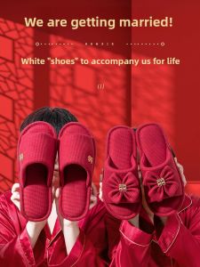 MONLEYTA | Wedding Couple Slippers Red Celebration New Bride Groom Bathroom Anti-Slip Summer Bath Shoes Bridal Accompaniment Wedding Shoes