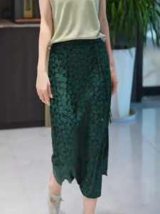 MANMI | Retro Style Green Printed Mid-Length Skirt