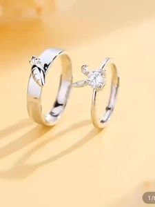 New Sweet Cute Rabbit Carrot Couples Rings White/Pink Crystal Bunny Silver Color Adjustable Open Lovers Ring For Women Gift