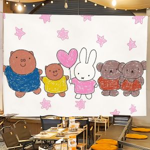 Miffy | Cawaii Thỏ M-Miffy N-Nijntje Sinh Nhật Cờ Trang Trí Treo Tường Biểu Ngữ Cho Phòng Ký Túc Xá Cắm Trại Đảng Nhà Để Xe Sống Đầu Giường Tặng Polyester