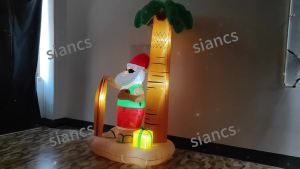 7.8FT Xmas Inflatable Yard Decor Beach Style Santa Claus Surfboard Palm Tree LED Christma Decoration Toy Supplie Ornaments Gifts
