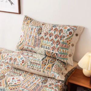 Pure Cotton Pillowcases Set of 2 Bohemian Style Bedding Single Person Pillow Covers Button Design Quilted Cotton Fabric