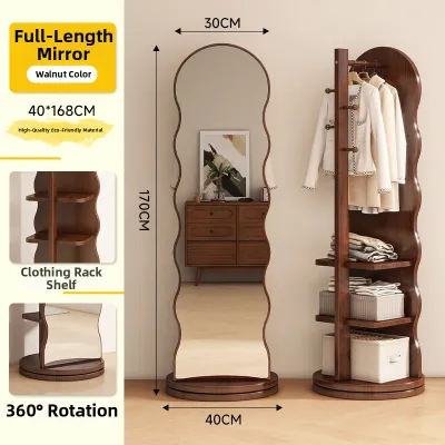 Rotatable Mobile Full Length Dressing Mirror with Hanger Integrated for Womens Bedrooms
