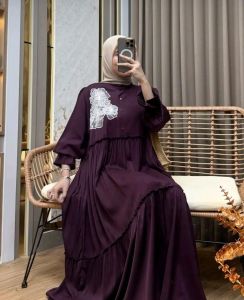 gamis wanita polos rempel kancing depan terbaru