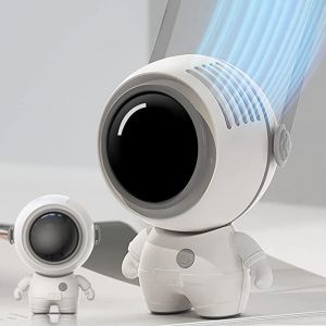Astronaut Hanging Neck Fan Rechargeable Mute Handheld Bladeless Fan for Kids 3 Speeds 360°Rotation 900mAh Battery Personal Fan with Lanyard Mini Necklace Fans for Outdoor Sports Travel Black/White