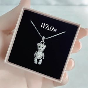 SO SEOUL Pretty Little Teddy Bear 3D Movable Aurore Boreale Crystal Pendant Necklace-Gift for Girls