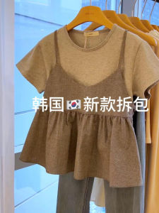 Gray Short Sleeve T-Shirt And Tank Comb Set Feminine And Lovely Womens Summer Outfit Casual Style round Neckline Short Length