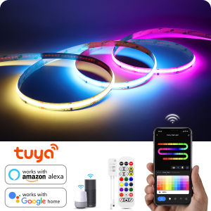 Tuya Wifi RGB-IC COB LED Strip Lights 1M-5M Kit Dream RGB Color Smart Life WS2811 Addressable FCOB LED Tape Alexa Google Home