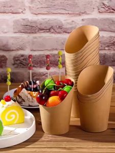 50Pcs Waffle Cup Kraft Paper Cup Holder For Food Holder Cup