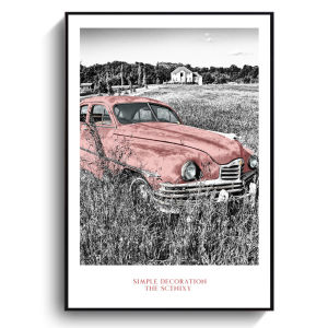 Scandinavian Simple Black and White Scenic Building Vintage Car Hanging Paintings