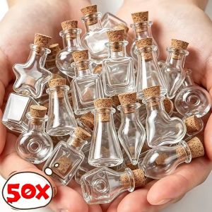 50Pcs Mini Cute Transparent Wishing Bottle With Wooden Stopper Small Glass Bottle Pendant Perfume Bottle Mobile Phone Charm