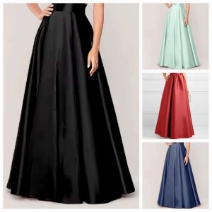 AMANDA Plain Color High Waist Maxi Long Floor Length Skirt: Casual Formal A-Line - XS to Large