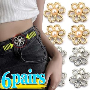 12Pcs Metal Flowers Waist Buckle Hollow-out Floral Pants Tighten Waist Brooches Buckle Pins Waist Clip Snap Detachable Button for Pants Jeans
