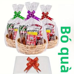 Túi Nilon Trong Suốt Lớn Có Nơ 25/50% Dùng Gói Quà Giỏ Quà Giáng Sinh Tết Nguyên Đán Trang Trí Ngày Lễ Túi Quà Nhựa