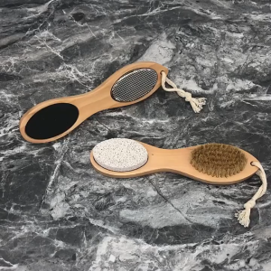4-in-1 Wooden Foot Scrubber Double-Sided Exfoliating Brush Callus File & Cleaning Board Dead Skin Remover