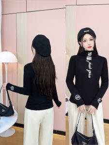 Pile Collar Bottoming Shirt Womens Long Sleeve Easiest for Match Fashion Elegance T-shirt Autumn and Winter Printed Letter T-shirt Turtleneck Tops