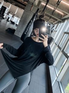 Womens Loose Fit Running Cover up Yoga T-Shirt Quick Dry Breathable Sportswear High Waist Slimming Fitness Clothing